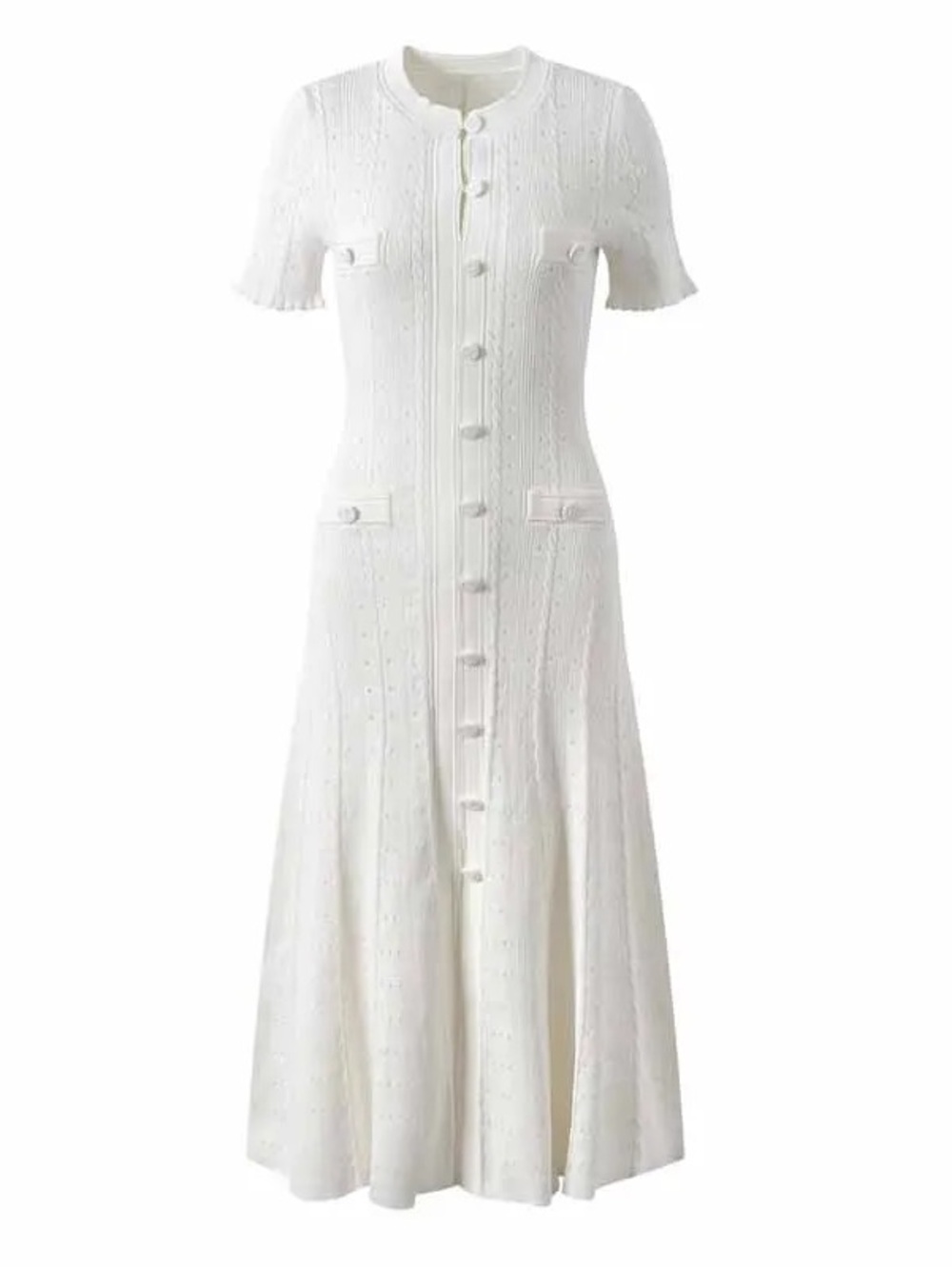 Elegant White Short-Sleeve Knit Button-Front Maxi Dress - Picture 2 of 2